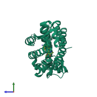 PDB entry 4ql8 coloured by chain, side view.