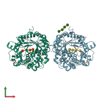 PDB entry 4qlk coloured by chain, front view.