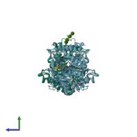 PDB entry 4qlk coloured by chain, side view.
