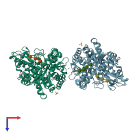 PDB entry 4qlk coloured by chain, top view.