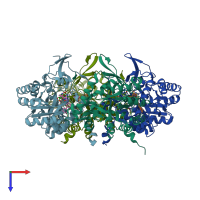 PDB entry 4qm1 coloured by chain, top view.