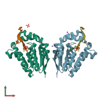 PDB entry 4qm6 coloured by chain, front view.