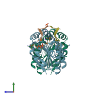 PDB entry 4qm6 coloured by chain, side view.