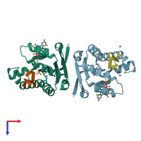 PDB entry 4qm6 coloured by chain, top view.