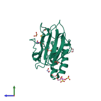 PDB entry 4qma coloured by chain, side view.
