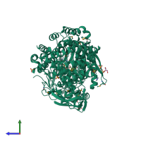 PDB entry 4qme coloured by chain, side view.