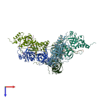 PDB entry 4qmg coloured by chain, top view.