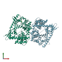 PDB 4qmk coloured by chain and viewed from the front.