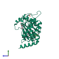 PDB entry 4qmo coloured by chain, side view.