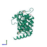 PDB entry 4qmv coloured by chain, side view.