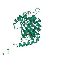 PDB entry 4qmz coloured by chain, side view.