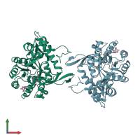PDB entry 4qne coloured by chain, front view.