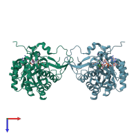 PDB entry 4qne coloured by chain, top view.