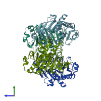 PDB entry 4qnn coloured by chain, side view.