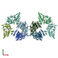 PDB entry 4qnu coloured by chain, front view.