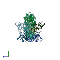 PDB entry 4qnu coloured by chain, side view.