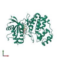 Monomeric assembly 1 of PDB entry 4qny coloured by chemically distinct molecules, front view.