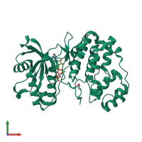 Monomeric assembly 2 of PDB entry 4qny coloured by chemically distinct molecules, front view.