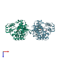 PDB entry 4qny coloured by chain, top view.