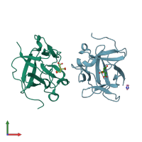 PDB entry 4qo3 coloured by chain, front view.