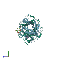 PDB entry 4qo3 coloured by chain, side view.
