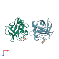 PDB entry 4qo3 coloured by chain, top view.