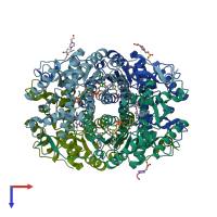 PDB entry 4qo7 coloured by chain, top view.