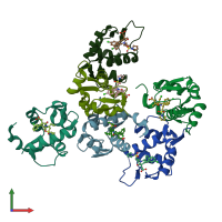 PDB entry 4qoc coloured by chain, front view.