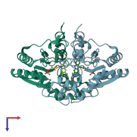 PDB entry 4qof coloured by chain, top view.