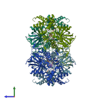 PDB entry 4qom coloured by chain, side view.