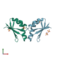 PDB entry 4qot coloured by chain, front view.