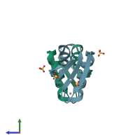 PDB entry 4qot coloured by chain, side view.