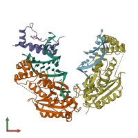 PDB entry 4qoz coloured by chain, front view.