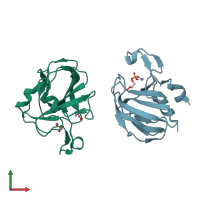 PDB entry 4qp5 coloured by chain, front view.
