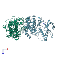 PDB entry 4qp7 coloured by chain, top view.