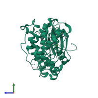 PDB entry 4qp9 coloured by chain, side view.