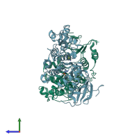 PDB entry 4qpa coloured by chain, side view.