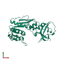 PDB entry 4qpc coloured by chain, front view.