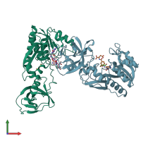 PDB entry 4qpd coloured by chain, front view.