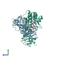PDB entry 4qpd coloured by chain, side view.