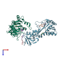 PDB entry 4qpd coloured by chain, top view.