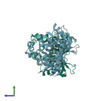 PDB entry 4qps coloured by chain, side view.