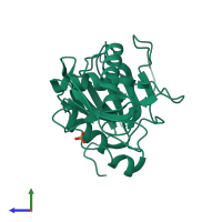 PDB entry 4qpt coloured by chain, side view.