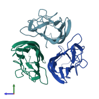 PDB entry 4qpy coloured by chain, side view.