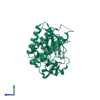 PDB entry 4qq5 coloured by chain, side view.