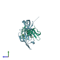 PDB entry 4qqd coloured by chain, side view.