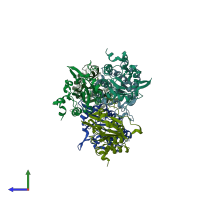 PDB entry 4qqf coloured by chain, side view.