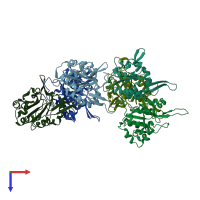 PDB entry 4qqf coloured by chain, top view.