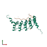 Hetero dimeric assembly 1 of PDB entry 4qqi coloured by chemically distinct molecules, front view.