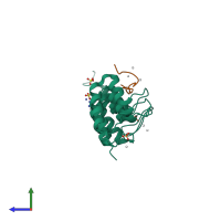 Hetero dimeric assembly 1 of PDB entry 4qqi coloured by chemically distinct molecules, side view.
